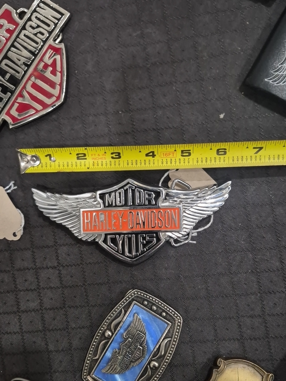 Harley-Davidson Silver Emblem with Orange Nameplate
